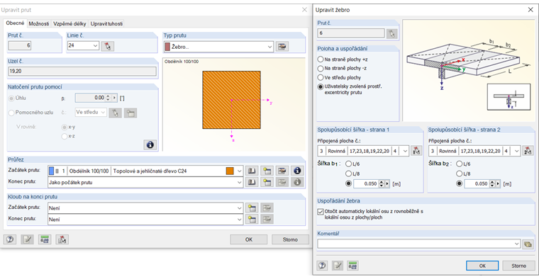Spolupůsobící šířka žebra