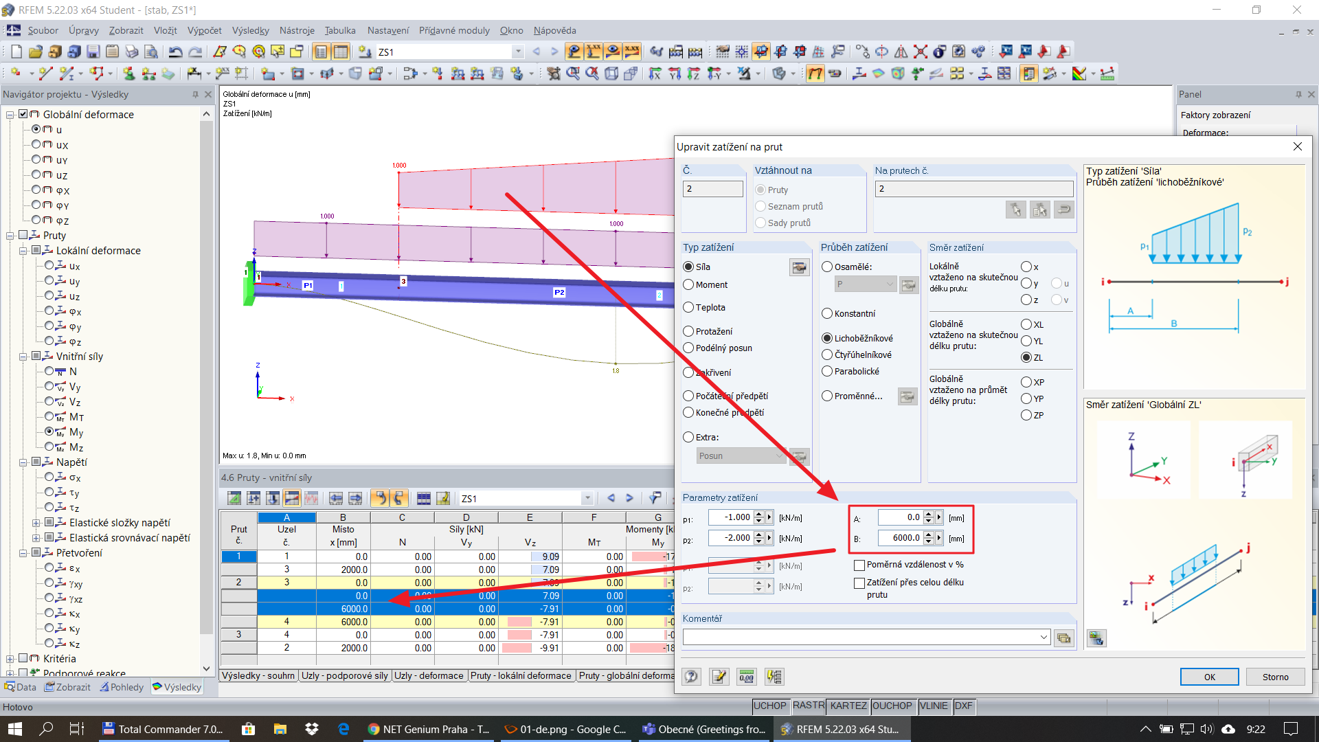 Zatížení na na prut definované po úsecích