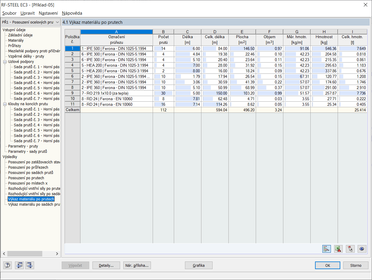 Výpis materiálu v RF-STEEL EC3