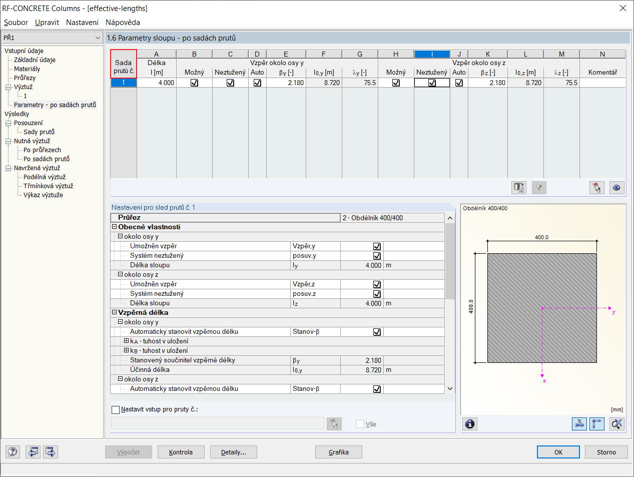 Správné zadání jako sady prutů