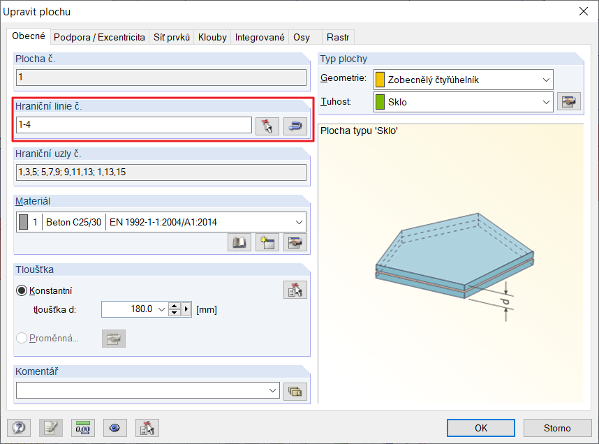 Hraniční linie plochy