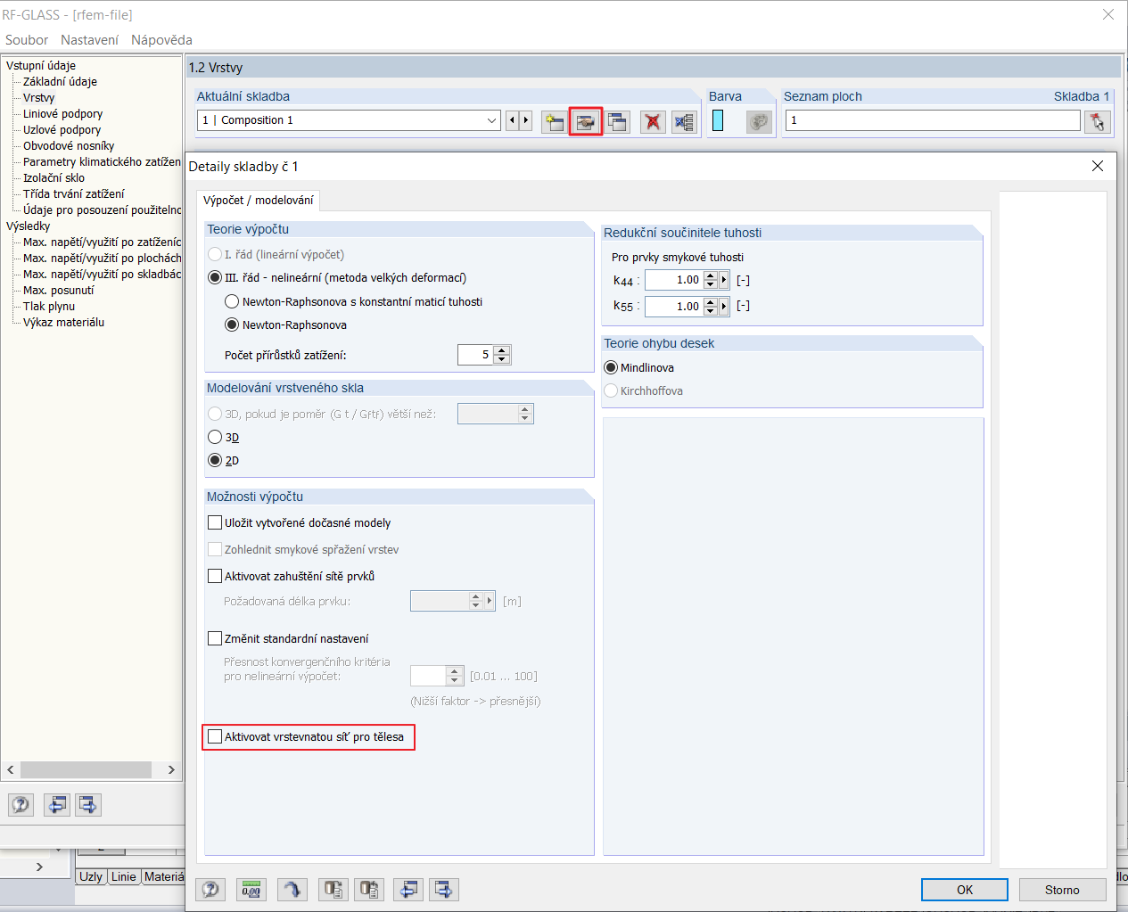 Detaily pro skladbu - vrstevnatá síť pro tělesa