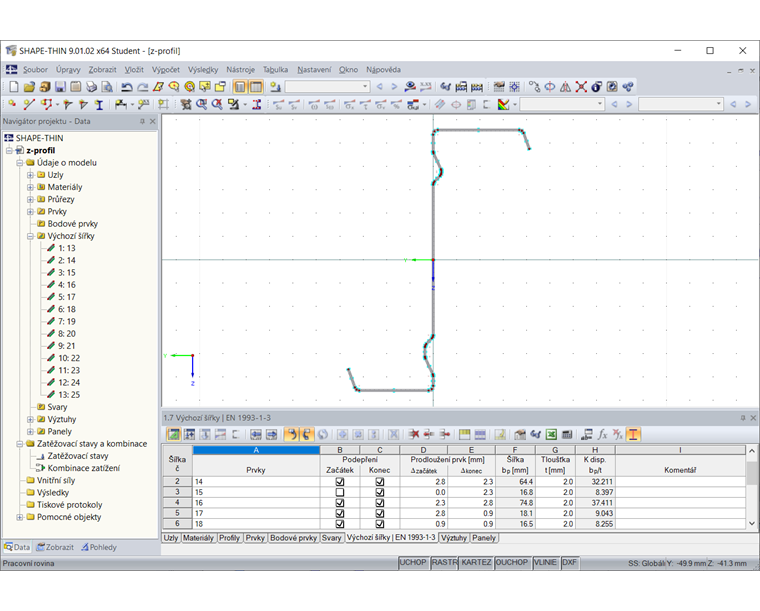 Tabulka 1.7 Výchozí šířky podle EN 1993-1-3