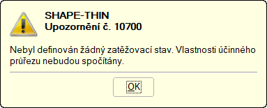 Upozornění "Charakteristiky účinného průřezu nebudou spočítány."