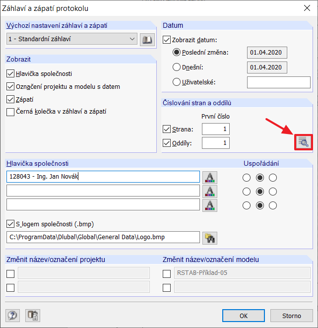 Číslování stran a oddílů