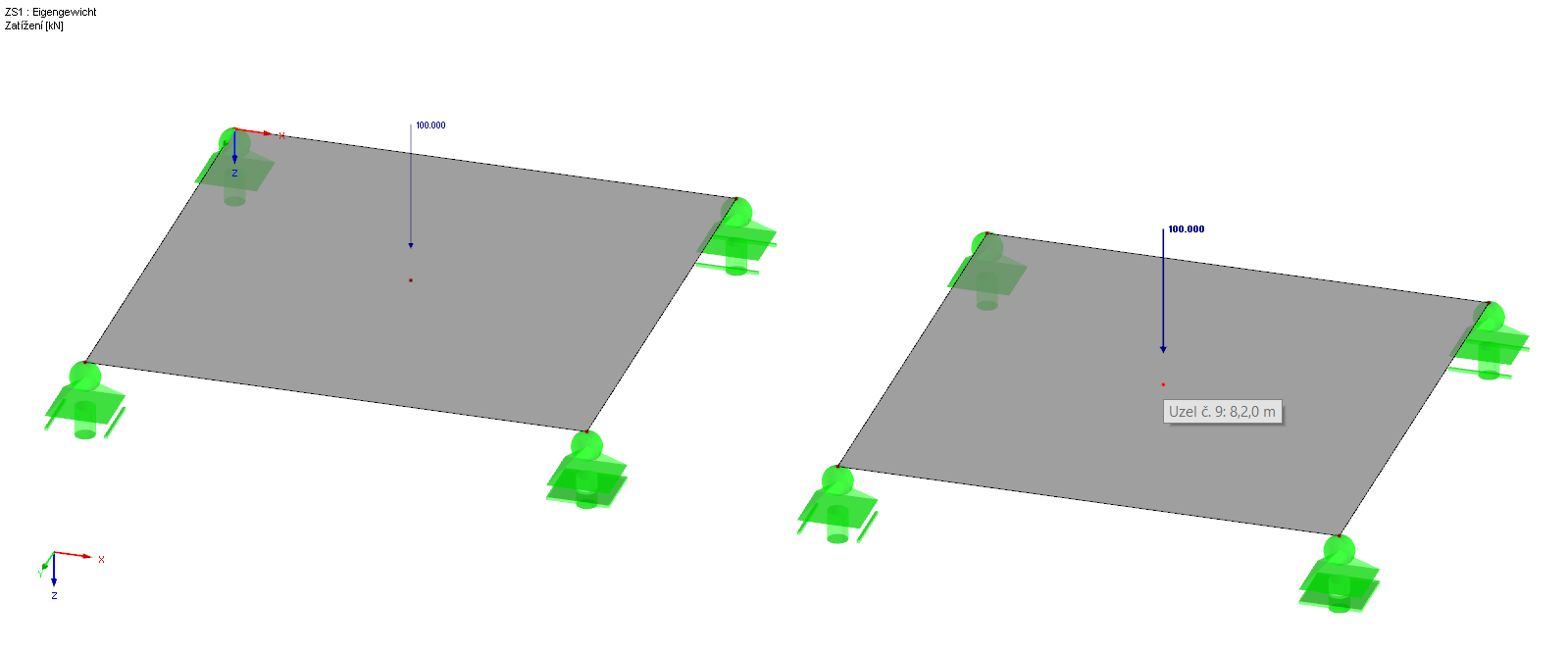 Last als "Freie Einzellast" und "Knotenlast"