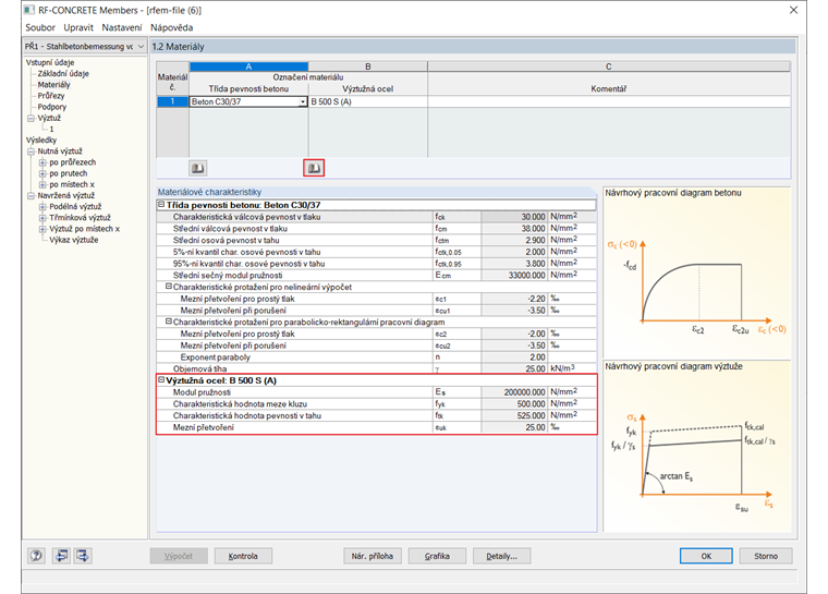 Pevnost v tahu f_tk se stoupající větví pracovního diagramu