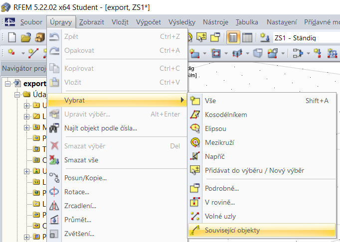 Výběr souvisejících objektů