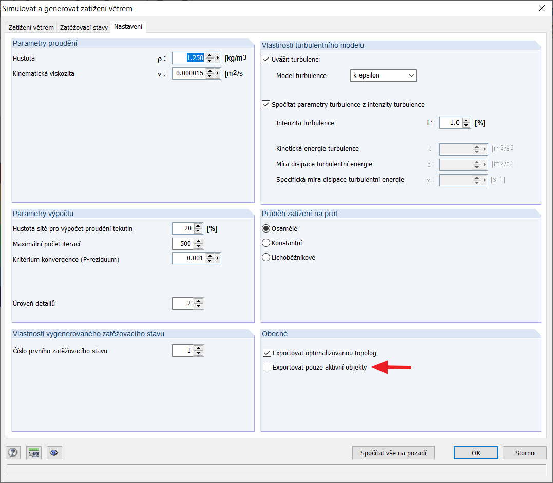 simulovat a generovat zatížení větrem