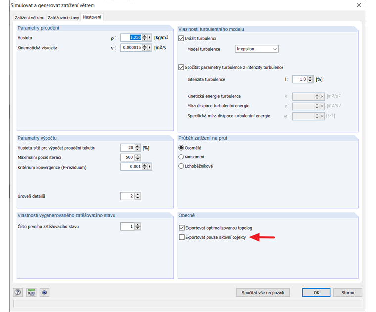 simulovat a generovat zatížení větrem