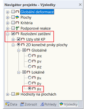 Rozdělení zatížení v navigátoru Výsledky