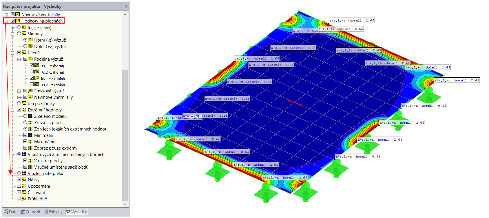 Zobrazení symbolů pro výztuž