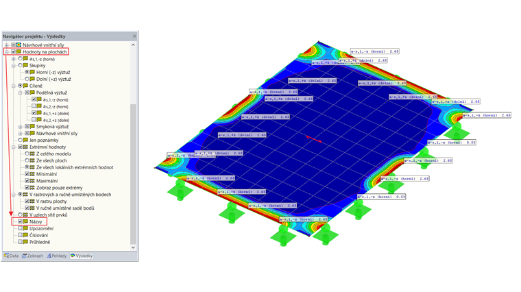 Zobrazení symbolů pro výztuž