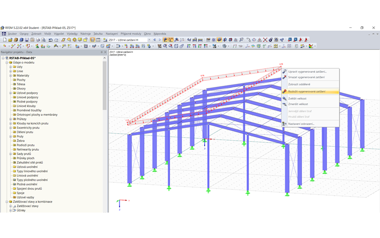 Možnost "Rozložit vygenerované zatížení"