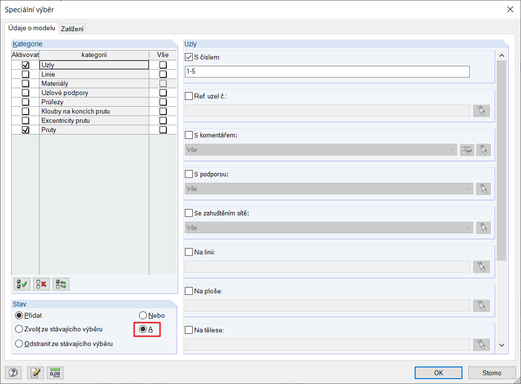 Dialog "Speciální výběr"
