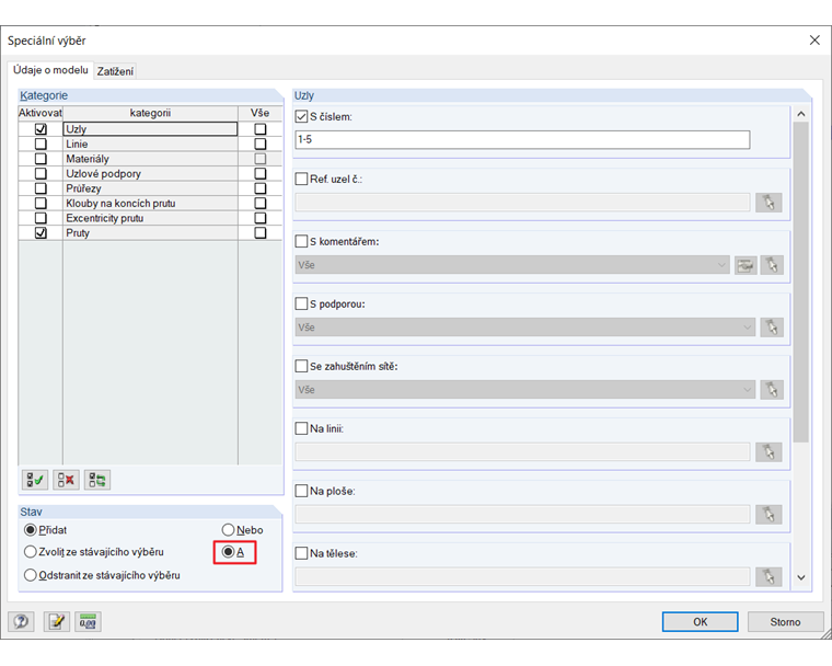 Dialog "Speciální výběr"