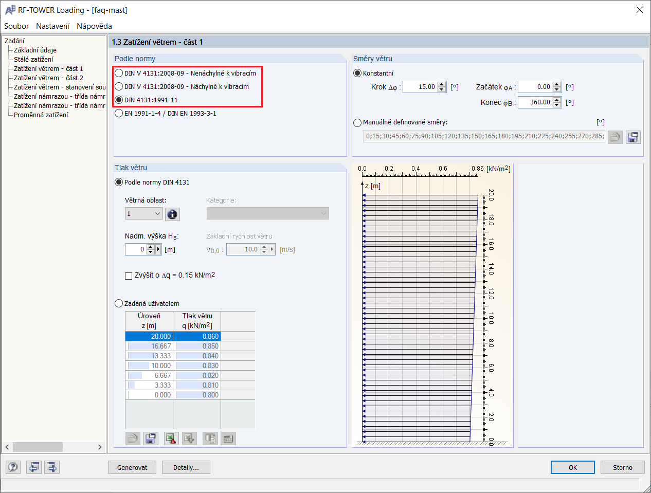 Zatížení větrem - výběr normy