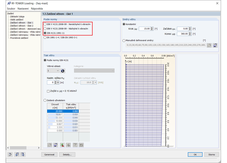 Zatížení větrem - výběr normy