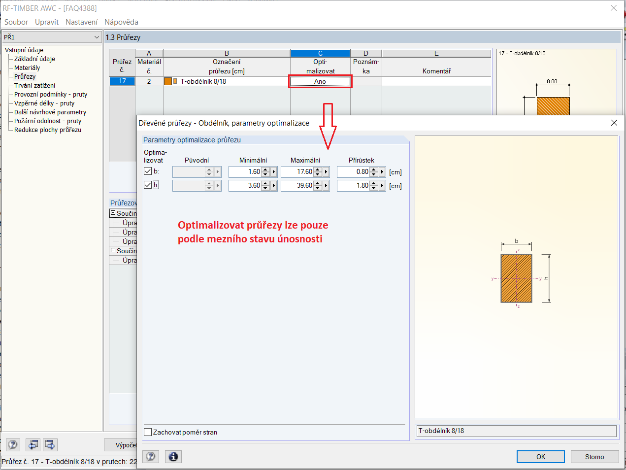Optimalizace v přídavném modulu RF-TIMBER AWC