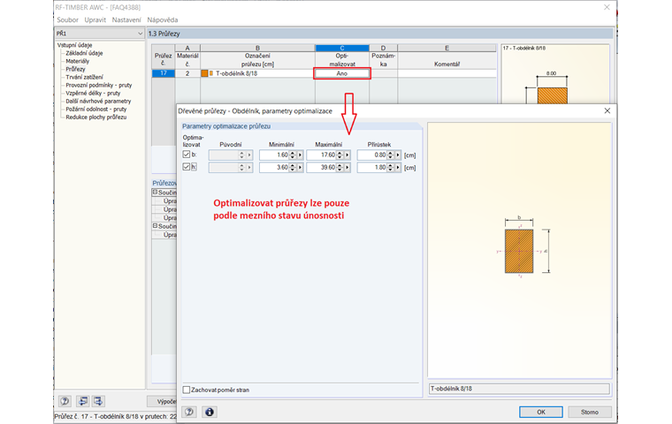 Optimalizace v přídavném modulu RF-TIMBER AWC