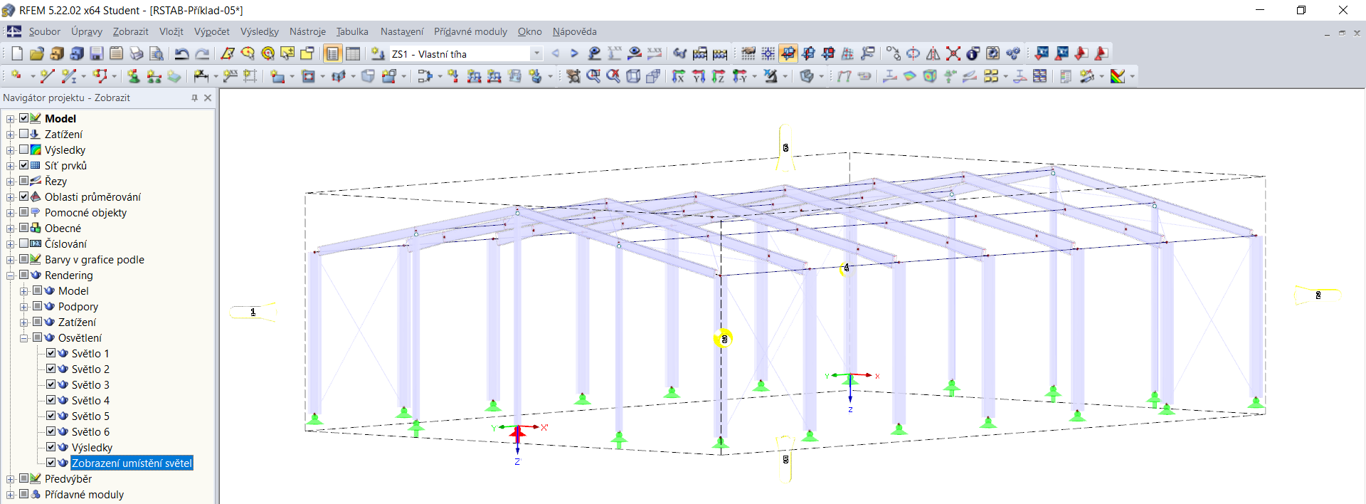 Zobrazení polohy světel