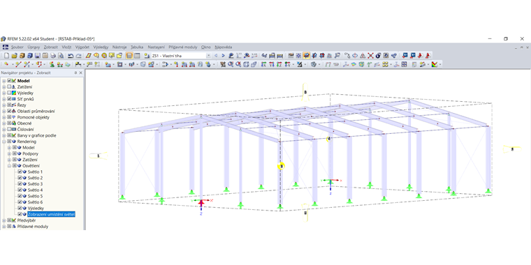 Zobrazení polohy světel