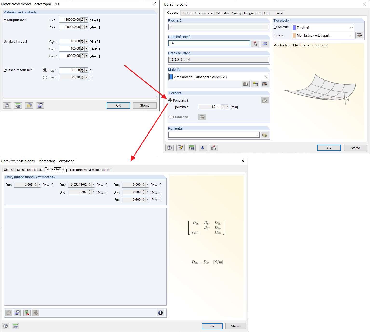 Interakce zadání tuhosti a specifikace tloušťky