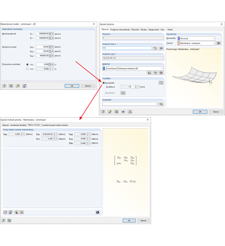 Interakce zadání tuhosti a specifikace tloušťky