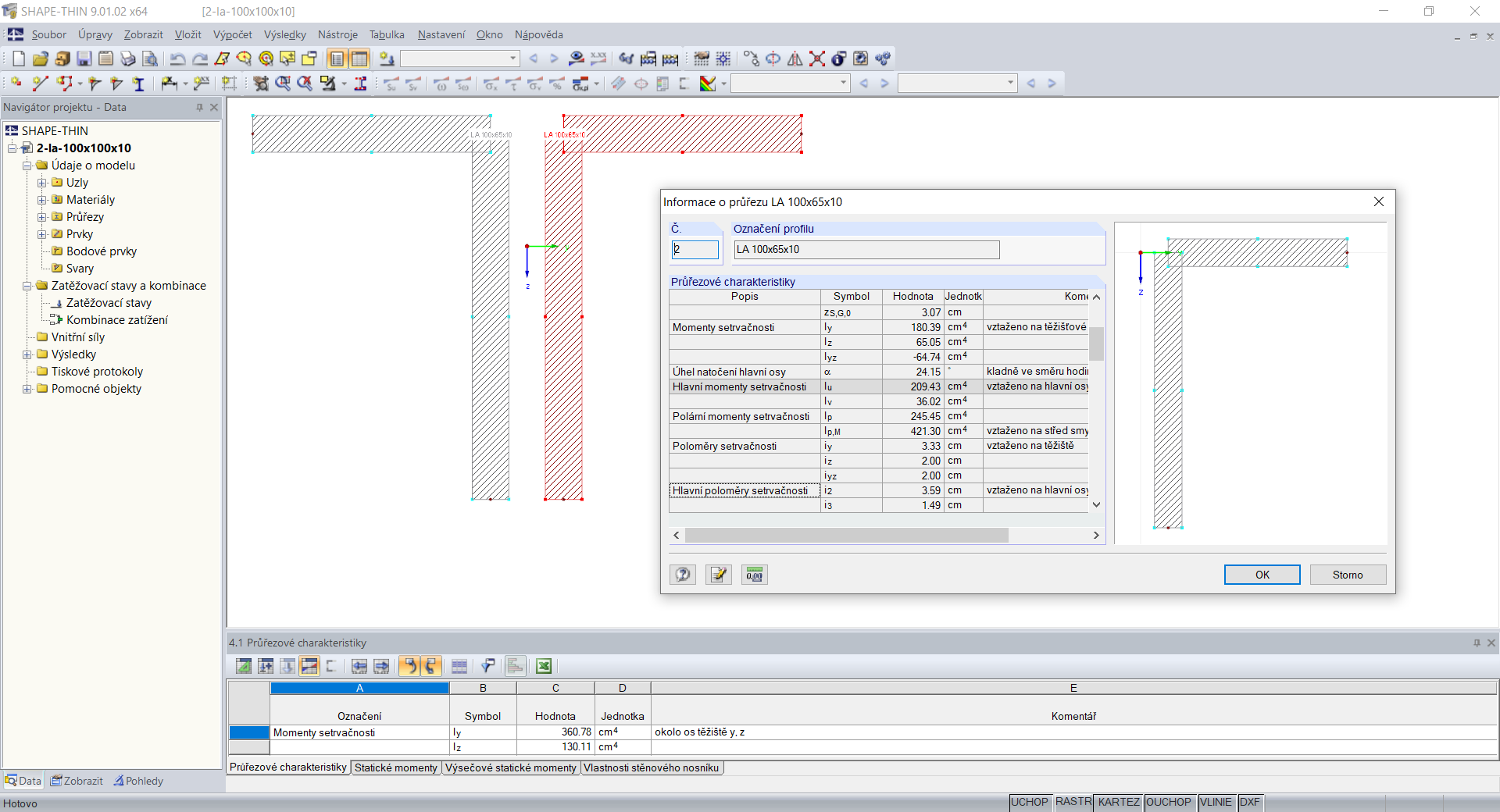 Průřez z několika nespojených dílčích průřezů