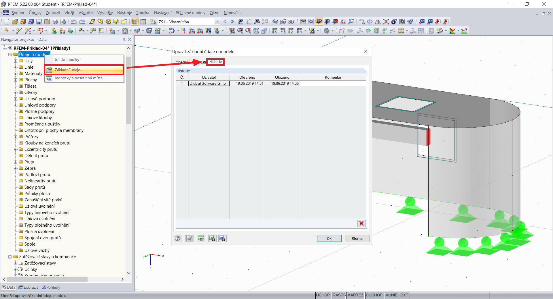 Vyvolání historie v základních údajích