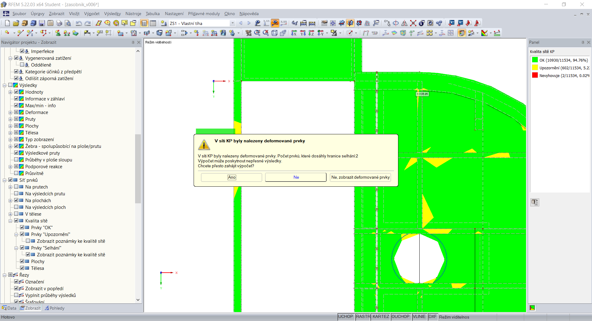 Byly nalezeny deformované prvky, graficky je ale nelze rozeznat