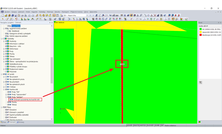 Aktivace možnosti "Zobrazit poznámky ke kvalitě sítě"