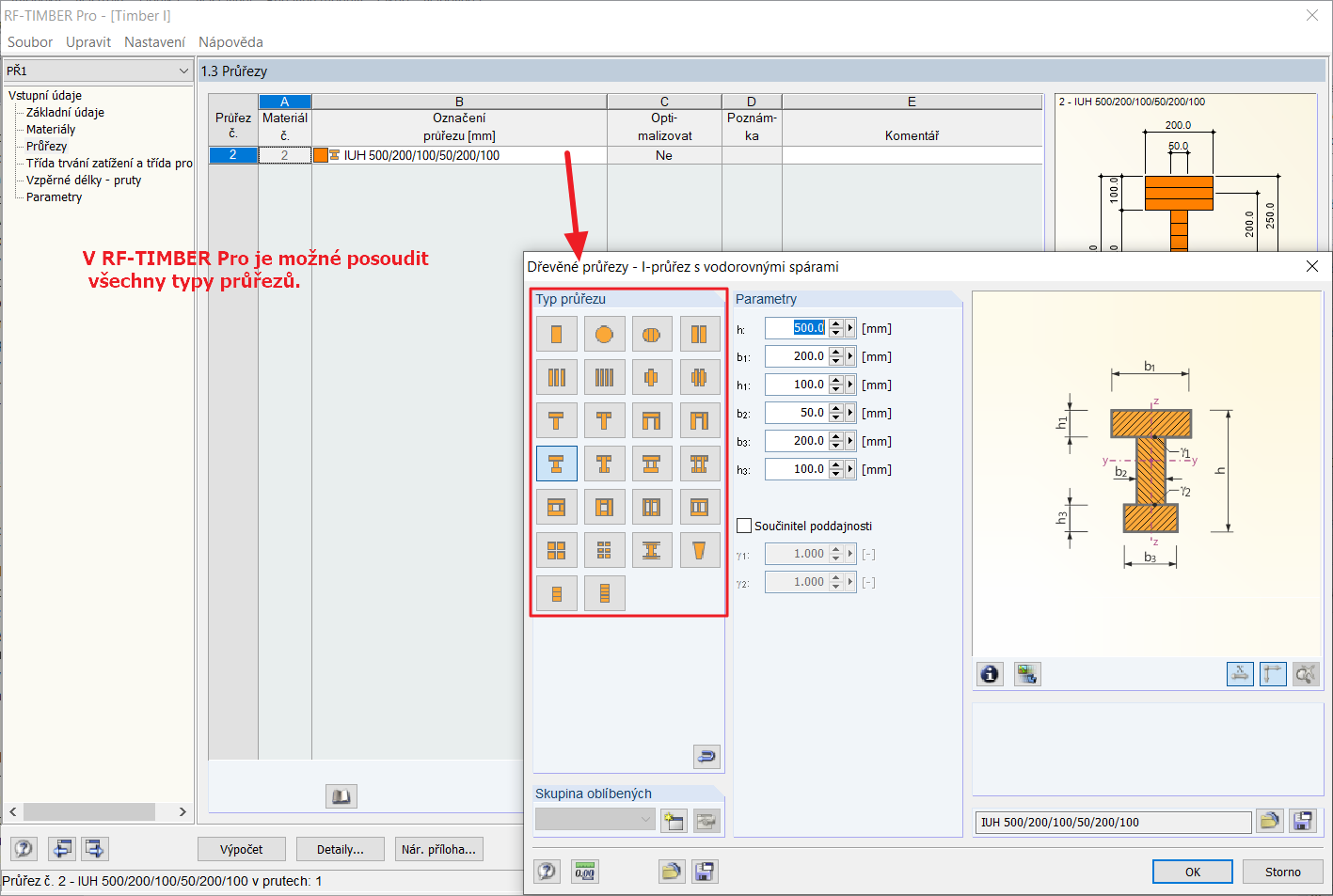 Možnosti posouzení průřezu v modulu RF-/TIMBER Pro