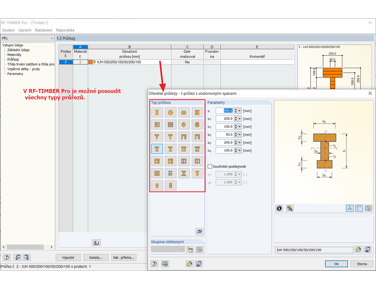 Možnosti posouzení průřezu v modulu RF-/TIMBER Pro