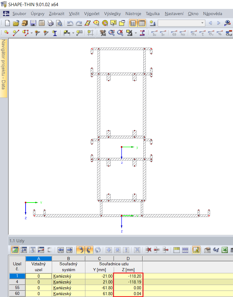 Odlišné souřadnice Z profilu