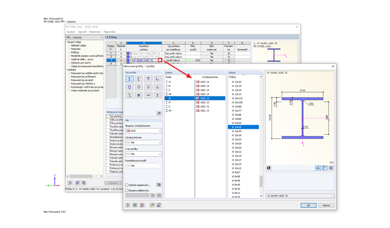Ruční změna průřezů pro optimalizaci