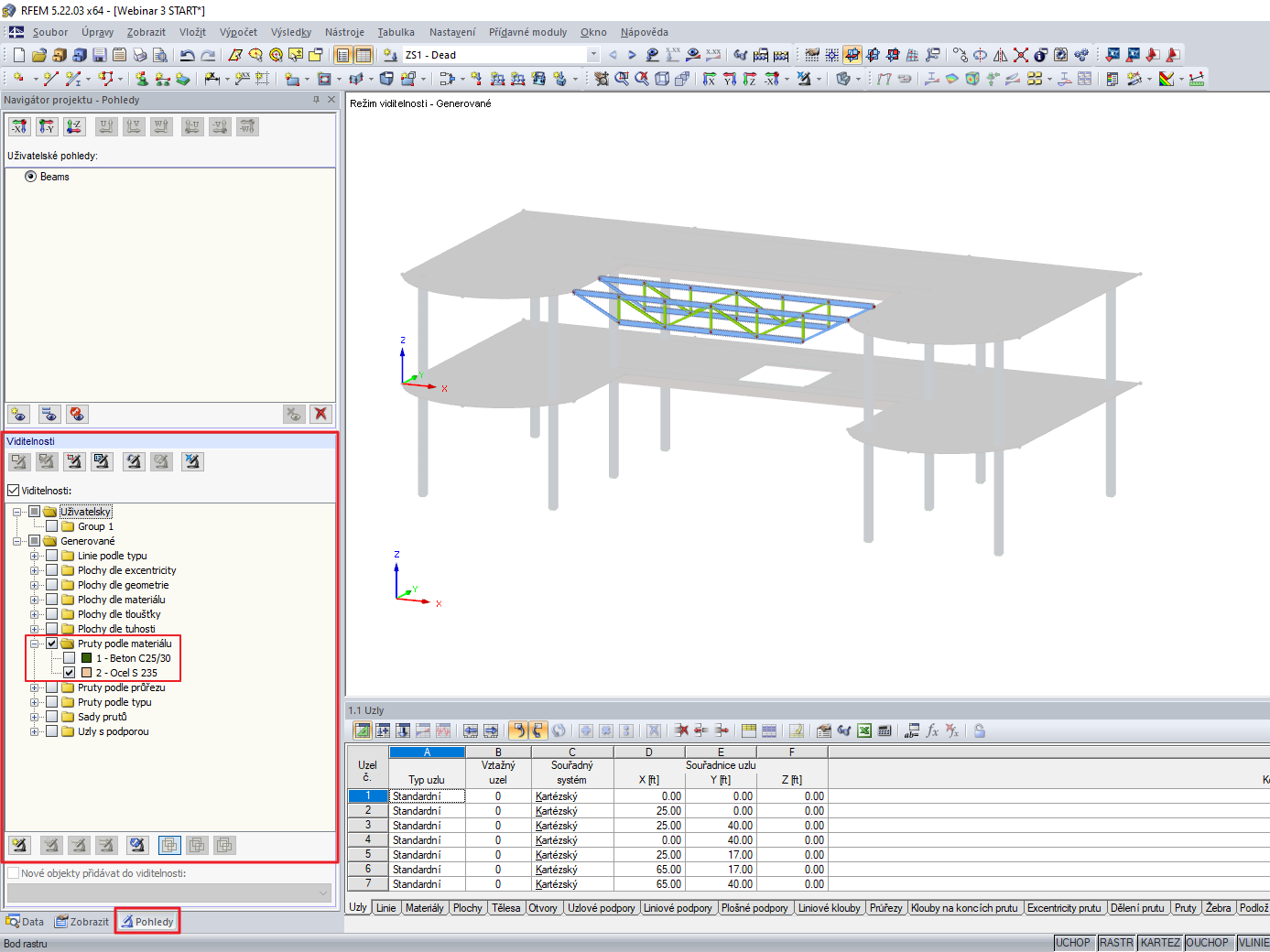 Viditelnosti v navigátoru Pohledy