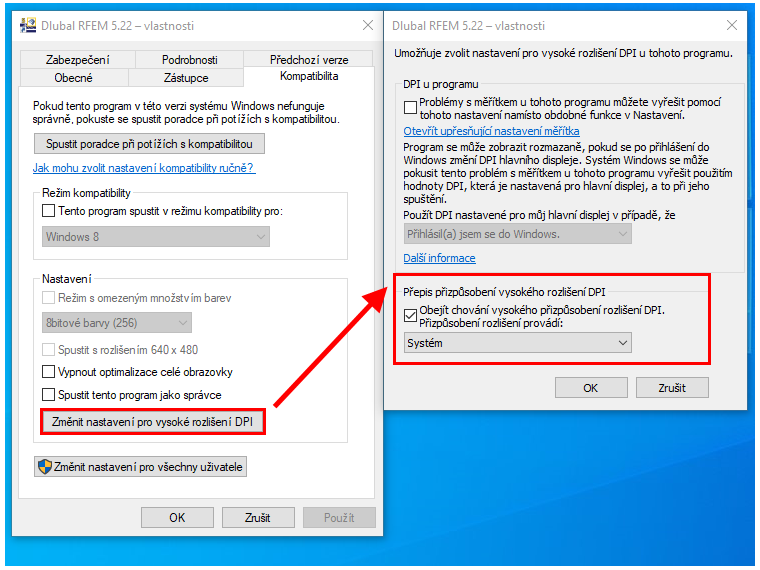 Obejití chování vysokého přizpůsobení rozlišení DPI