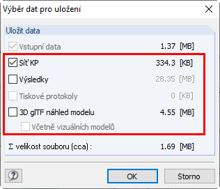Dialog "Výběr dat pro uložení"
