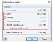 Dialog "Výběr dat pro uložení"