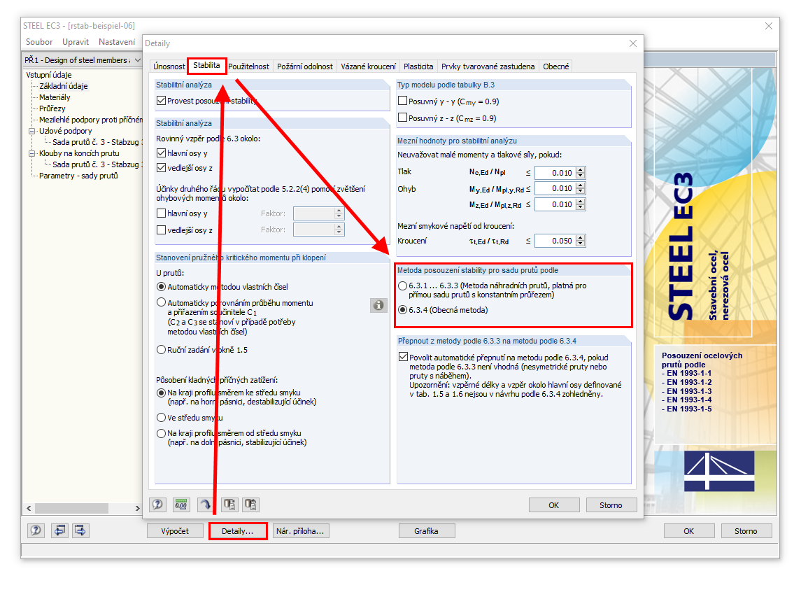 Výběr metody výpočtu pro sady prutů