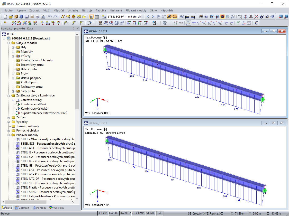 Porovnání posouzení s upraveným a neupraveným redukčním součinitelem