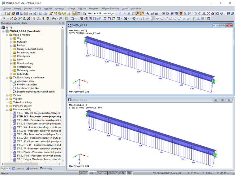 Porovnání posouzení s upraveným a neupraveným redukčním součinitelem