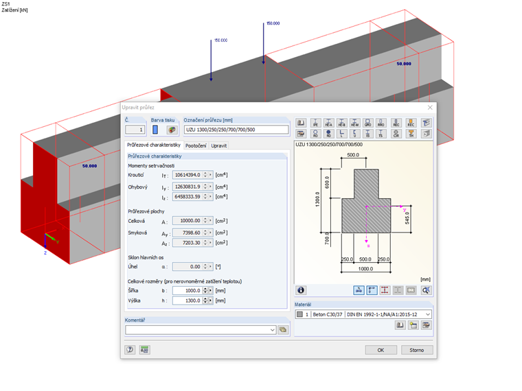 Průřez železobetonového otočeného deskového nosníku