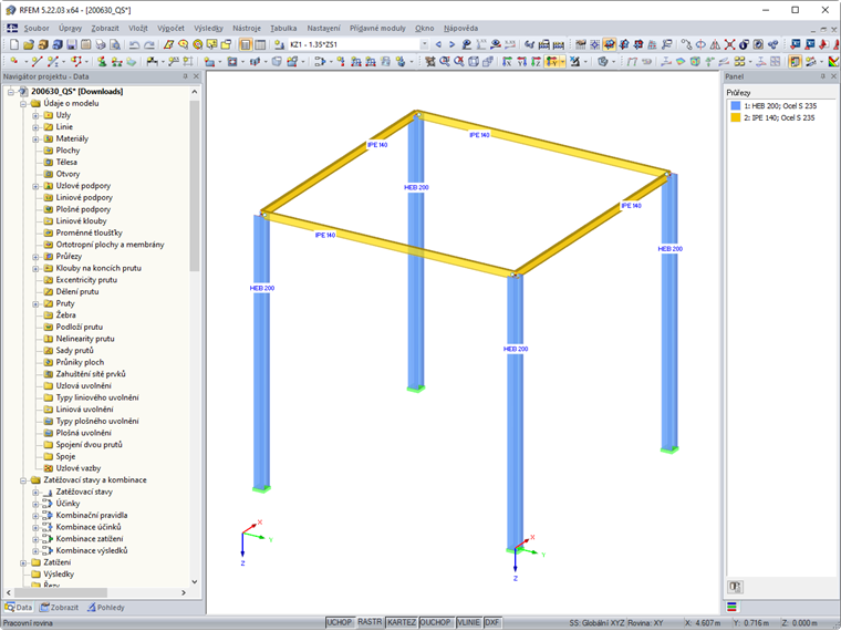 Model s různými průřezy