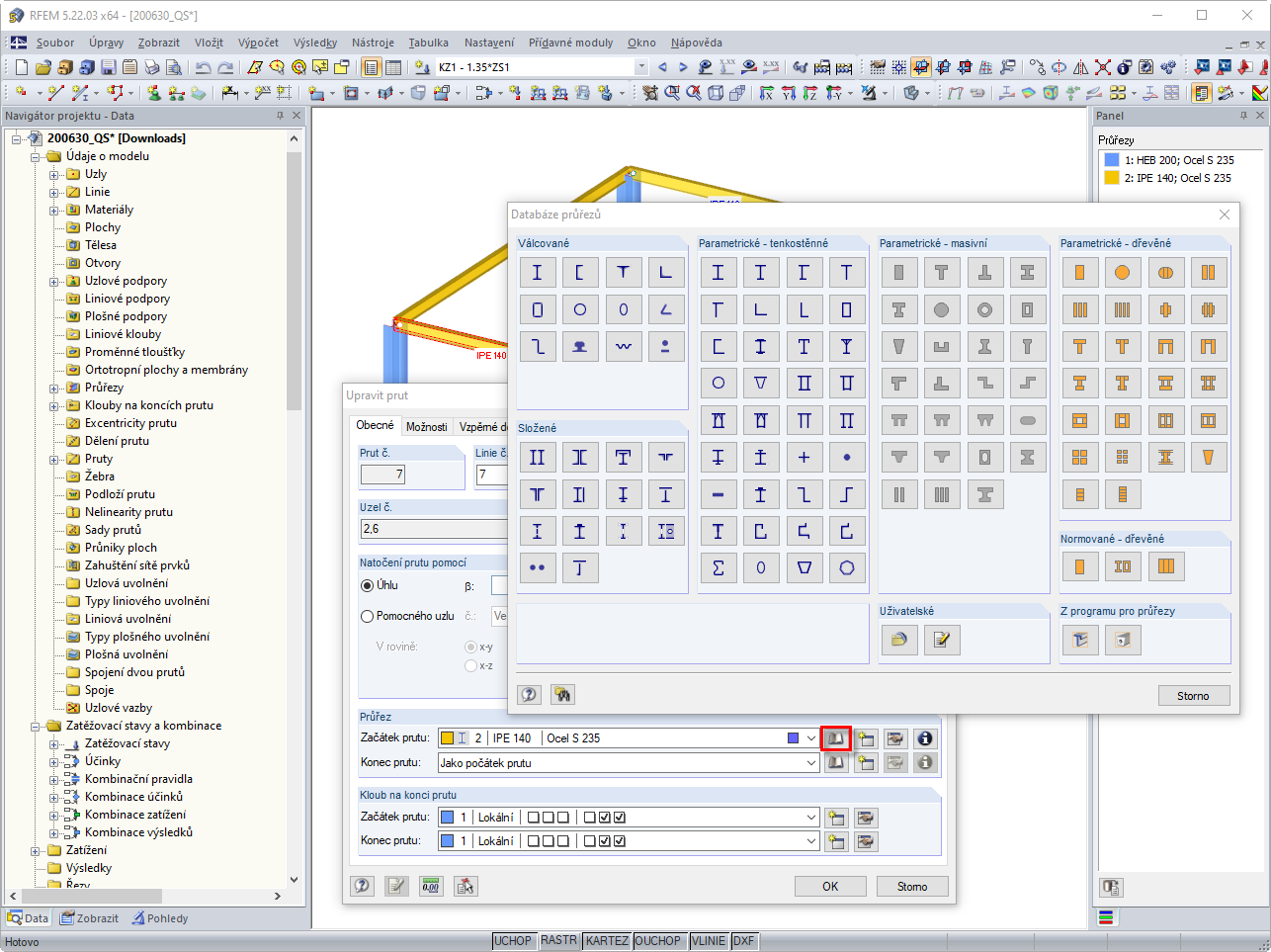Nový průřez z databáze průřezů