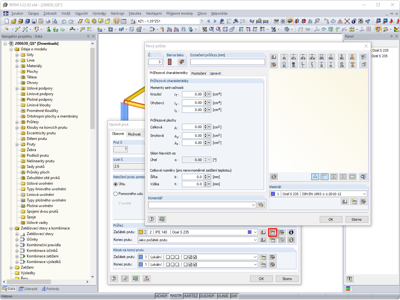 Vytvoření nového průřezu