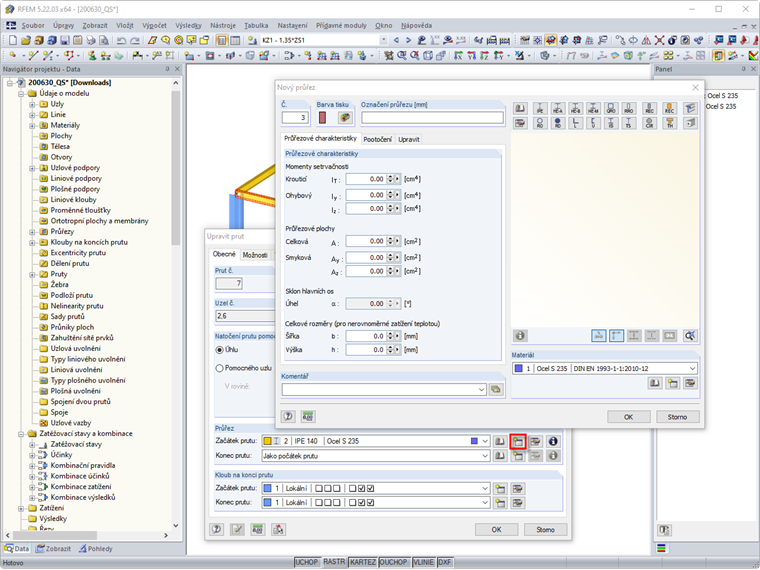Vytvoření nového průřezu