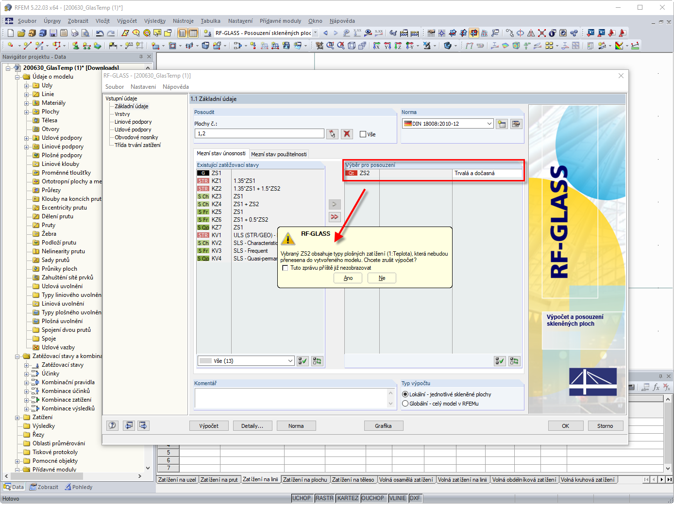 Upozornění na zatěžovací stav se zatížením teplotou