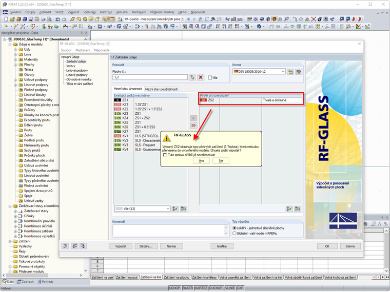Upozornění na zatěžovací stav se zatížením teplotou